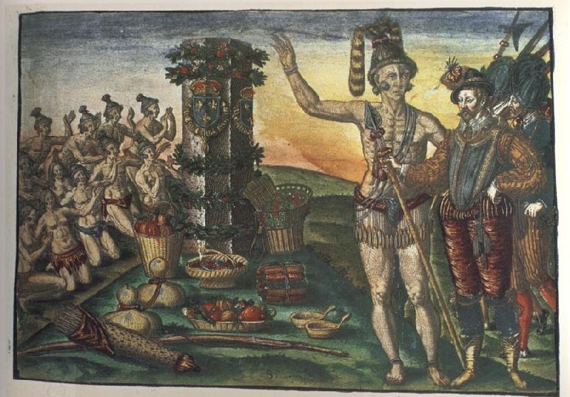 Jacques Le Moyne de Morgues Rene de Laudonniere and the Indian Chief Athore Visit Ribaut's Column oil painting picture